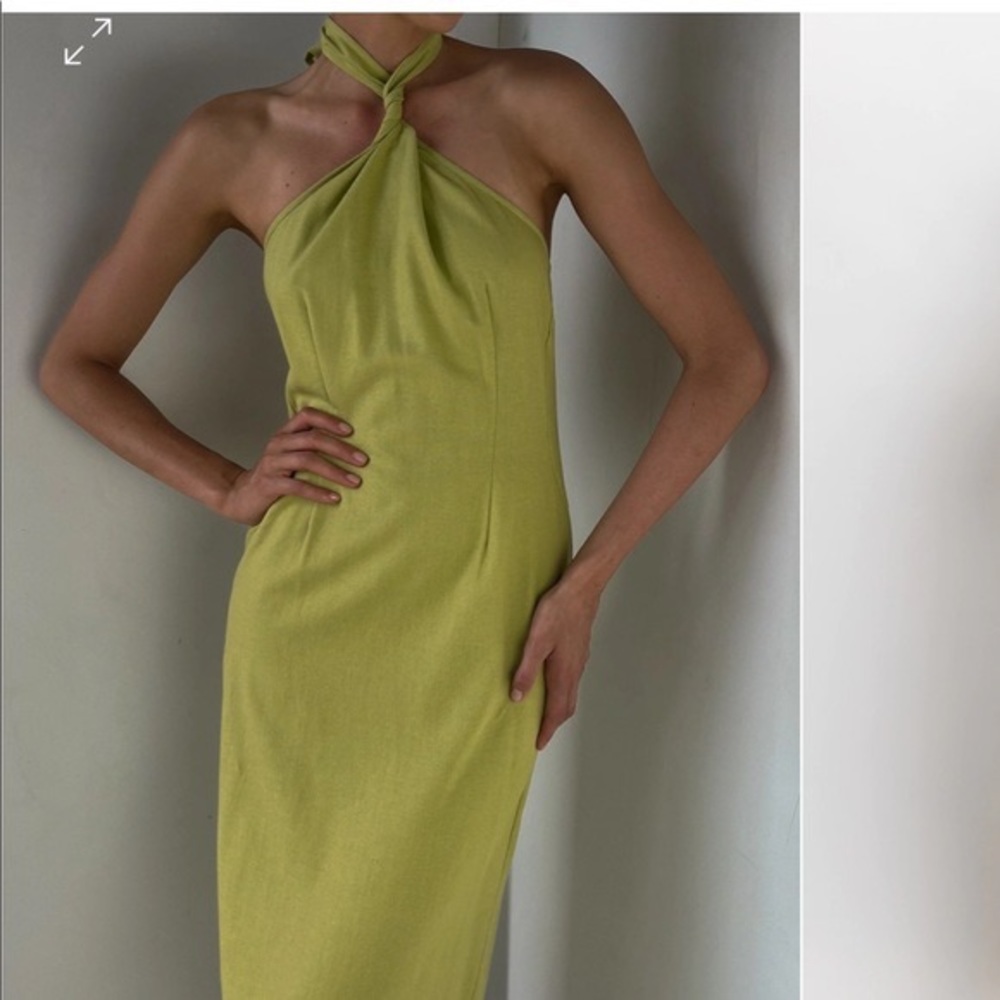Meshki green linen midi dress